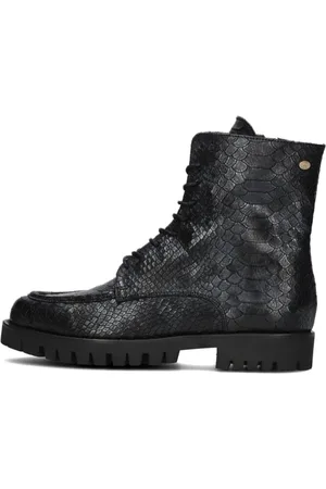 Fred de la Bretoniere Schoenen, Dames, Zwart, 39 EU, Leer, Zwarte leren slangenprint enkellaarzen