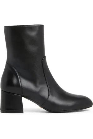 Stuart Weitzman Schoenen, Dames, Zwart, 37 EU, Leer, Flareblock Zip Bootie
