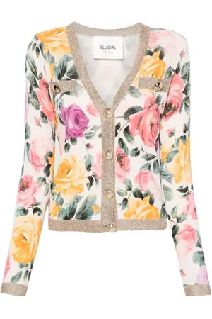 Blugirl Truien, Dames, Veelkleurig, S, Kleurrijke Rozen Cardigan