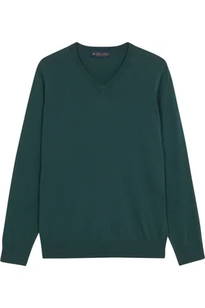 Brooks Brothers Truien, Heren, Groen, XL, Katoen, Groene Katoenen V-hals Trui