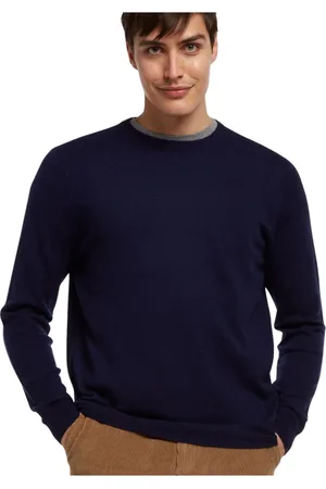 Brooks Brothers Truien, Heren, Blauw, M, Wol, Lamswollen trui met ronde hals