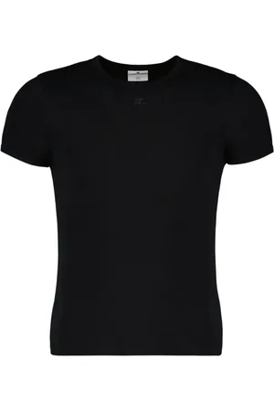 Courrèges Tops, Heren, Zwart, S, Katoen, Contrast T-shirt, Korte Mouwen, Geborduurd Logo