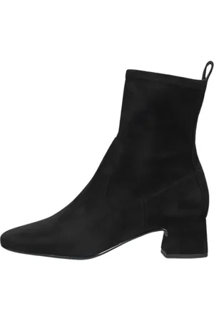 Unisa Schoenen, Dames, Zwart, 36 EU, Suède, Zwarte Suède Enkellaarsjes met Stiksels