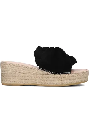 MANEBI Schoenen, Dames, Zwart, 38 EU, Suède, Zwarte Suède Espadrilles met Raffia Zool