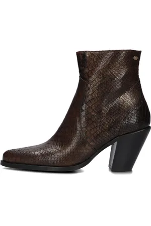 Fred de la Bretoniere Schoenen, Dames, Bruin, 39 EU, Leer, Groene Reptiel Enkellaars