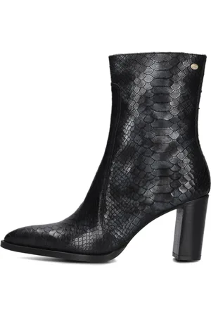 Fred de la Bretoniere Schoenen, Dames, Zwart, 36 EU, Leer, Zwarte leren enkellaars met blokhak