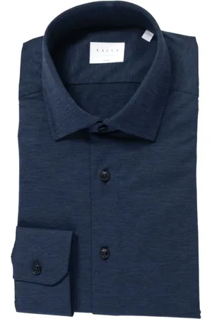Xacus Overhemden, Heren, Blauw, S, Leer, Franse Kraag Casual Overhemd