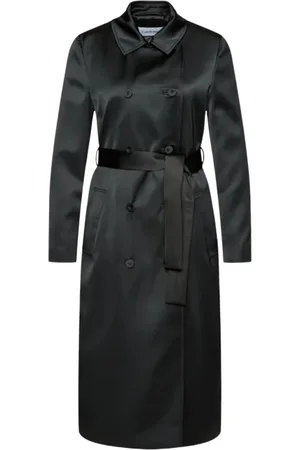 Calvin Klein Mantels, Dames, Zwart, L, Polyester, Stijlvolle Tinca Trenchcoat