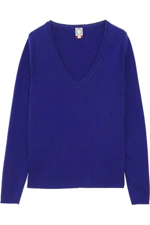Inès de la Fressange Truien, Dames, Blauw, XS, Wol, Blauwe V-hals Trui Linnen/Wol Mix