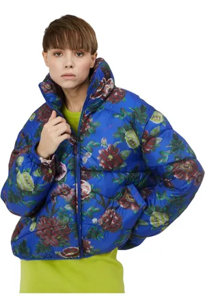 Silvian Heach Jassen, Dames, Blauw, M, Nylon, Oversized Print Bomberjack