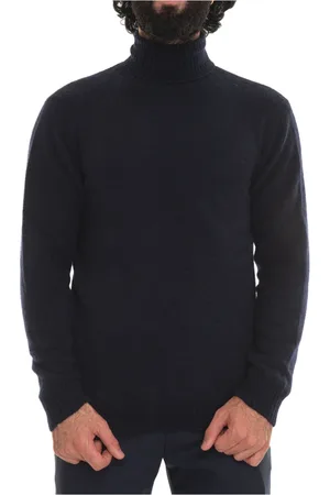 hindustrie Truien, Heren, Blauw, L, Polyester, Cashmere blend slim fit turtleneck pullover