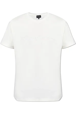 Giorgio Armani Tops, Heren, Wit, L, Katoen, T-shirt met logo