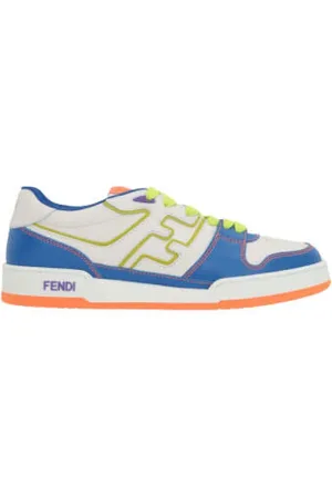 Fendi Schoenen, Heren, Veelkleurig, 45 1/2 EU, Leer, Blauw en wit laag-top sneakers