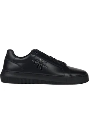 Calvin Klein Schoenen, Heren, Zwart, 44 EU, Leer, Monogram Logo Sneakers Leer Stof Rubber