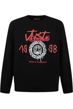 Roberto Cavalli Sweatshirts & Hoodies, Heren, Zwart, M, Heren Geborstelde Fleece Sweater