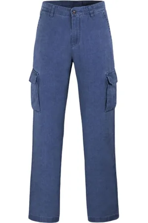MOORER Jeans, Heren, Blauw, XL, Linnen, Indigo Linnen Cargo Broek
