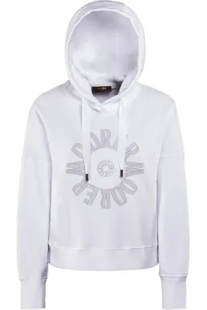 MOORER Sweatshirts & Hoodies, Dames, Wit, M, Katoen, Sportieve Korte Katoenen Sweatshirt met Custom Borduurwerk