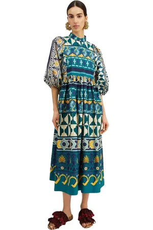La DoubleJ Kleedjes, Dames, Veelkleurig, XL, Katoen, Casareale Midi Jurk
