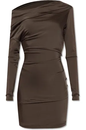 Alexander McQueen Kleedjes, Dames, Bruin, S, Gedrapeerde jurk