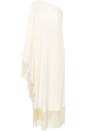 ‎Taller Marmo‎ Kleedjes, Dames, , S, Ivoor Wit Fringed One-Shoulder Jurk