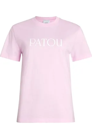 Patou Tops, Dames, Roze, M, Katoen, Logo Print Crew Neck Shirt