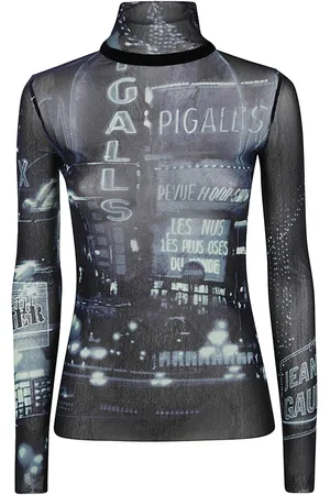 Jean Paul Gaultier Tops, Dames, Veelkleurig, S, Gedrukte Mesh Longsleeve Top