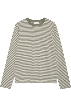 ANINE BING Tops, Dames, Veelkleurig, S, Katoen, Gestreepte Longsleeve Tee - Olijf/Ivoor