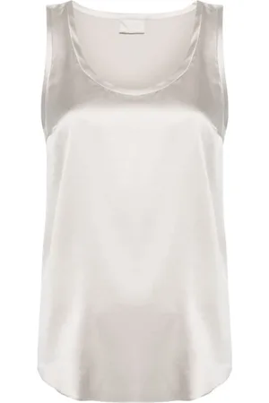 Brunello Cucinelli Tops, Dames, Wit, S, Satijn, Zijden Satijnen Top