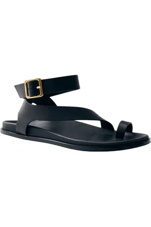 ALOHAS Schoenen, Dames, Zwart, 41 EU, Leer, Zwarte leren sandalen