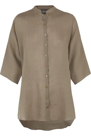 Cortana Blouses & Shirts, Dames, Bruin, L, Kimono Mouw Ramie Shirt
