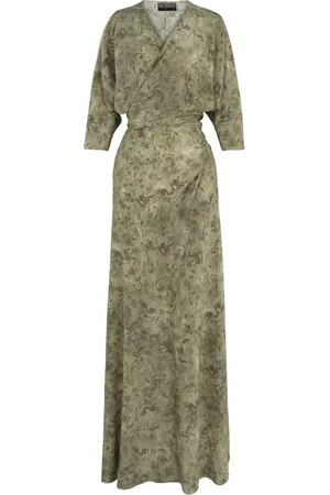 Cortana Kleedjes, Dames, Groen, XL, Zijden Herba Print Gekruiste Jurk