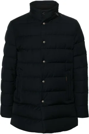 MOORER Jassen, Heren, Blauw, 4Xl, Navy Gewatteerde Jas met Afneembare Capuchon