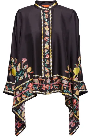 La DoubleJ Blouses & Shirts, Dames, Zwart, S, Zijden Sjaal Shirt