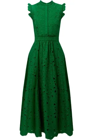 Erdem Kleedjes, Dames, Groen, M, Katoen, Groene Bloemen Midi Jurk