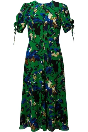 Erdem Kleedjes, Dames, Veelkleurig, M, Groene Bloemen Midi Jurk