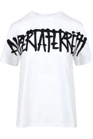 Alberta Ferretti Tops, Dames, Wit, M, Katoen, Graffiti Logo Print T-shirt