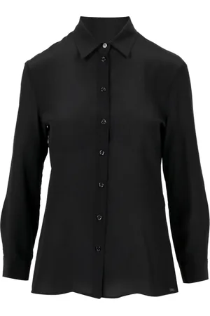SIMONA CORSELLINI Blouses & Shirts, Dames, Zwart, S, Zijden Zwarte Blouse Puntkraag Lange Mouwen