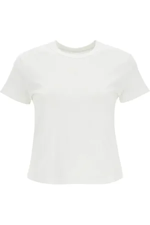 Alexander Wang Tops, Dames, Wit, M, Katoen, Geborduurd Logo Katoenen Slim Fit T-Shirt