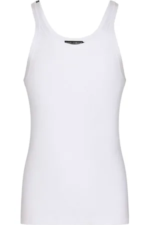 Dolce & Gabbana Tops, Heren, Wit, S, Katoen, Gestreepte Tanktop Wit