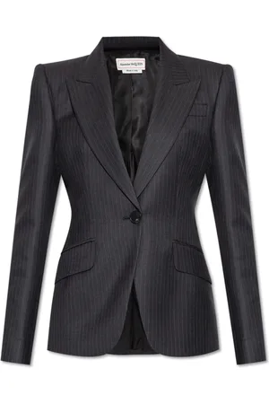 Alexander McQueen Jassen, Dames, Grijs, S, Wol, Blazer met gestreept patroon