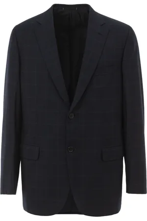 BRIONI Jassen, Heren, Blauw, L, Wol, Geruite Monopetto Jas Ravello Stijl