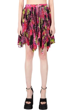 VERSACE Rokken, Dames, Veelkleurig, S, Bloemenlogo Geplooide Minirok
