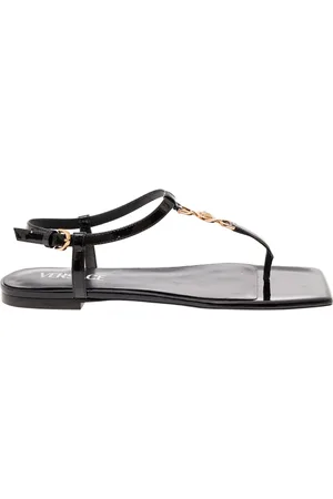 VERSACE Schoenen, Dames, Zwart, 41 EU, Leer, Zwarte Slangeprint Leren Sandalen