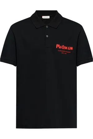 Alexander McQueen Tops, Heren, Zwart, S, Katoen, Graffiti Polo Zwart Katoen Korte Mouw
