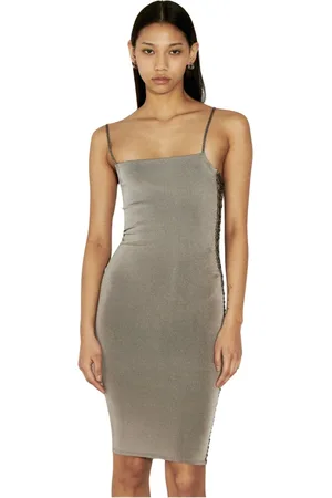 Isa Boulder Kleedjes, Dames, Grijs, M, Rayon, Gebreide Midi Jurk