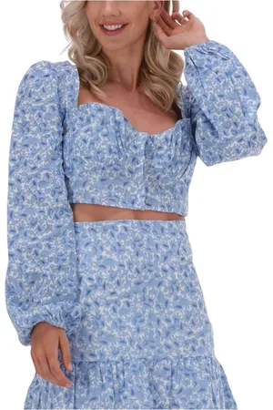 NA-KD Blouses & Shirts, Dames, Blauw, XS, Gathered Detail Lange Mouw Blouse
