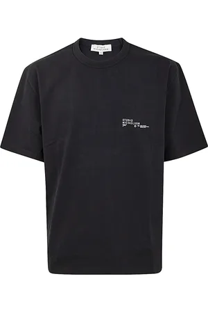STUDIO NICHOLSON Tops, Heren, Zwart, M, Katoen, Zwart Logo Boxy Fit T-Shirt