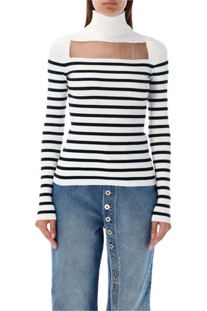 Jean Paul Gaultier Truien, Dames, Wit, M, Gestreepte Coltrui Wit Marine