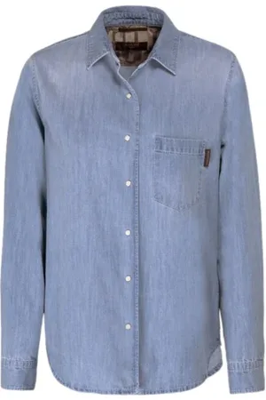 MOORER Blouses & Shirts, Dames, Blauw, S, Denim, Authentieke Indigo Denim Shirt Gemaakt in Italië
