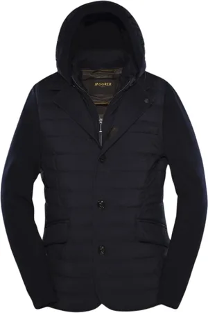 MOORER Jassen, Heren, Blauw, M, Wol, Gewatteerde donsjas met gebreide details